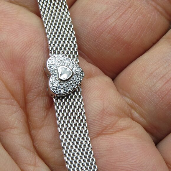 *925 Sterling Silver Diamond Heart Bracelet - Picture 1 of 5